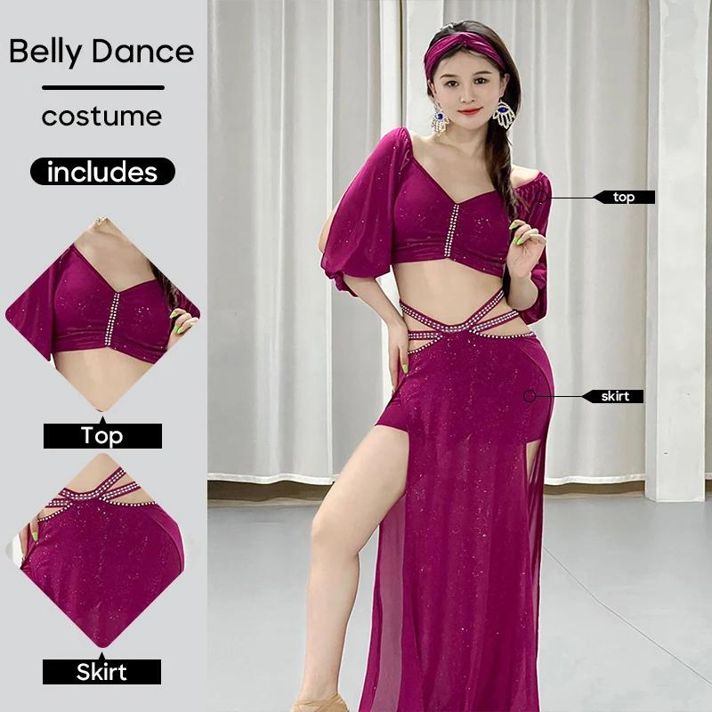 Roupas de prática de dança do ventre usar saia e topo 2 peças conjunto para mulheres adultas desempenho de palco traje de prática pessoal - Image 1