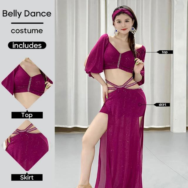Conjunto de Saia e Topo para Prática de Dança do Ventre – Traje Elegante para Mulheres Adultas no Palco