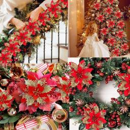 Glitter Artificial Natal Flores, Xmas Tree Enfeites, Feliz Natal Decorações para Casa, Decoração de Ano Novo, Presentes, 14cm - Image 5