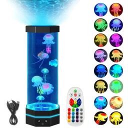 Lâmpada de lava medusa com controle remoto, plug-in USB, Bubble Fish, luz noturna, mudando, 15 Polegada, 17 cores - Image 1