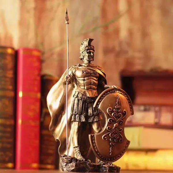 Estátua Vintage de Guerreiro Espartano em Armadura Romana - Artesanato Europeu em Resina para Decorar sua Casa