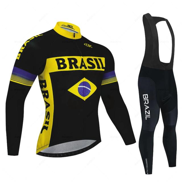 Conjunto de Ciclismo Masculino Manga Longa Brasil Verão - Camisa e Terno Respirável para MTB e Aventura ao Ar Livre