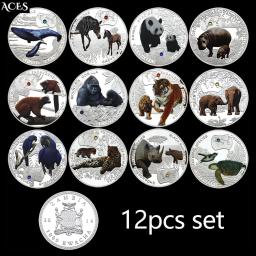 Conjunto de moedas de prata para amantes de animais raros, Medalha Comemorativa em Cápsula, Presente para amantes de animais, África 1000 kWa, 12pcs - Image 1