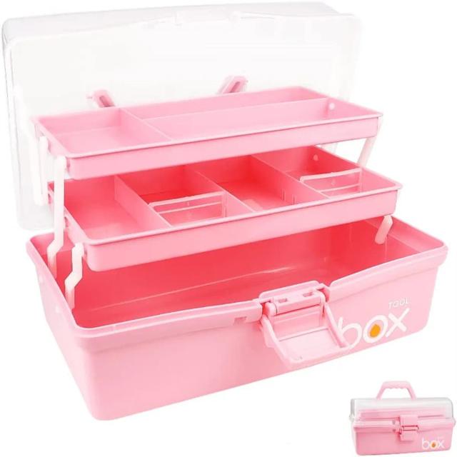 Organizador Multifuncional de Plástico Transparente com Alça - Perfeito para Artesanato, Ferramentas e Cosméticos