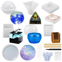 Kit de moldes de resina de silicone, 24 peças, moldes de resina epóxi incluindo esfera, cubo, pirâmide, quadrado, redondo, usado para criar arte, faça você mesmo - Image 1