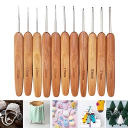 Agulhas ergonômicas de crochê com cabo de madeira de bambu Ganchos de crochê Fios de tecer Tamanho pequeno Artesanato Ferramenta de costura DIY - Image 2