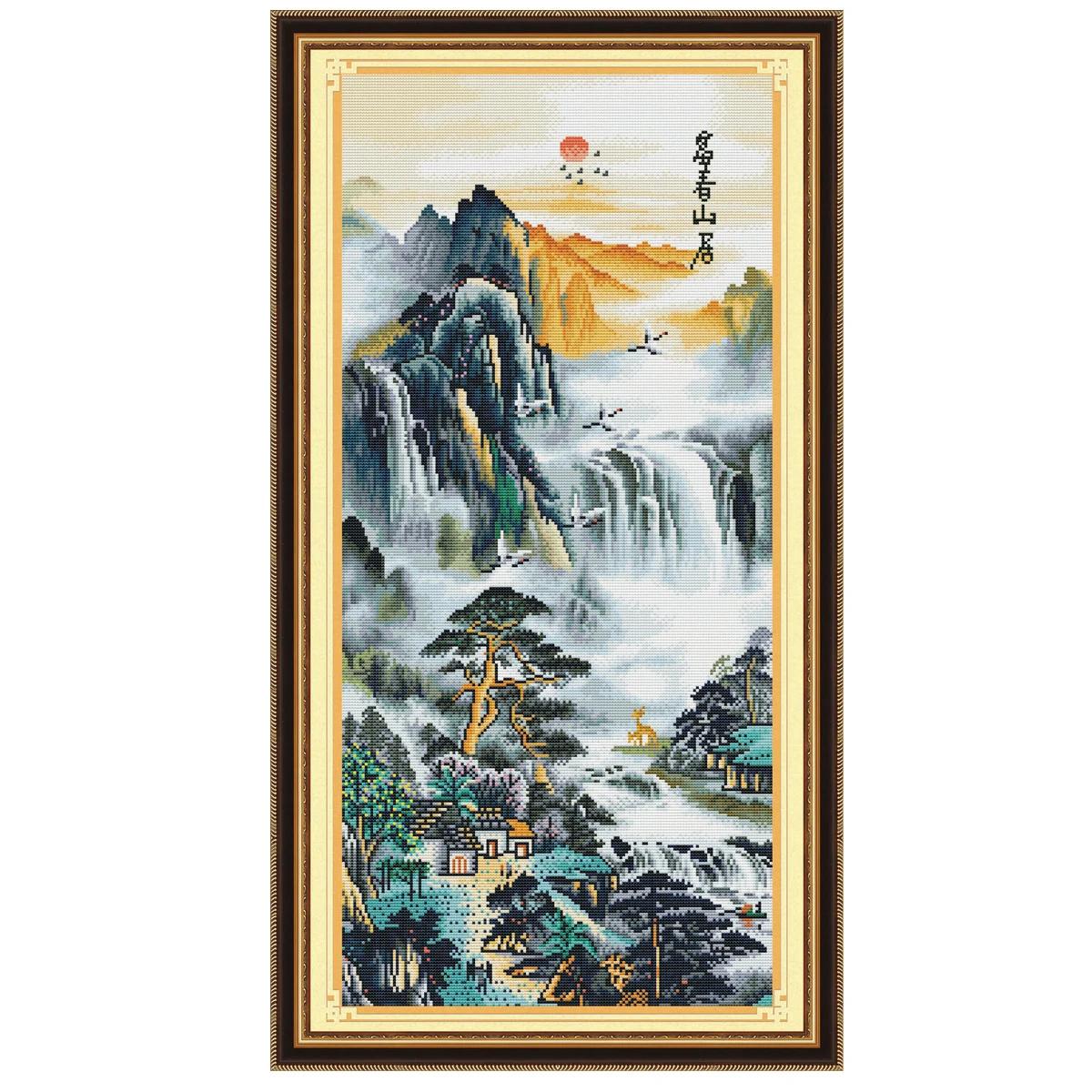 Pintura Paisagística Vertical Artesanal, Kit Ponto Cruz, Conjunto DIY, Bordado à Mão, Sala, Foyer, Decoração de Moda - Image 1