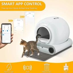 Caixa de lixo automática inteligente para gatos, totalmente fechada, 65L, banheiro para animais, aplicativo grande, auto-limpeza, 65L, 2024 - Image 3