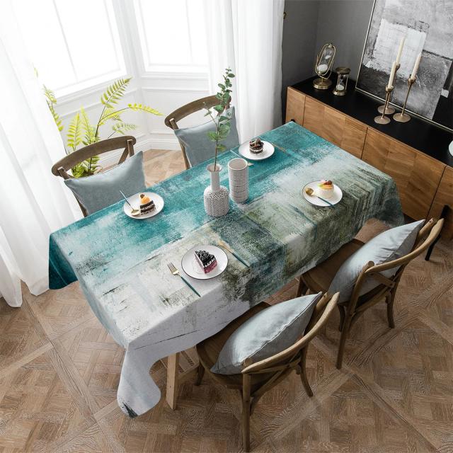 Toalha de Mesa Impermeável com Estampa de Arte Abstrata do Oceano - Decoração Elegante para Festas e Cozinhas