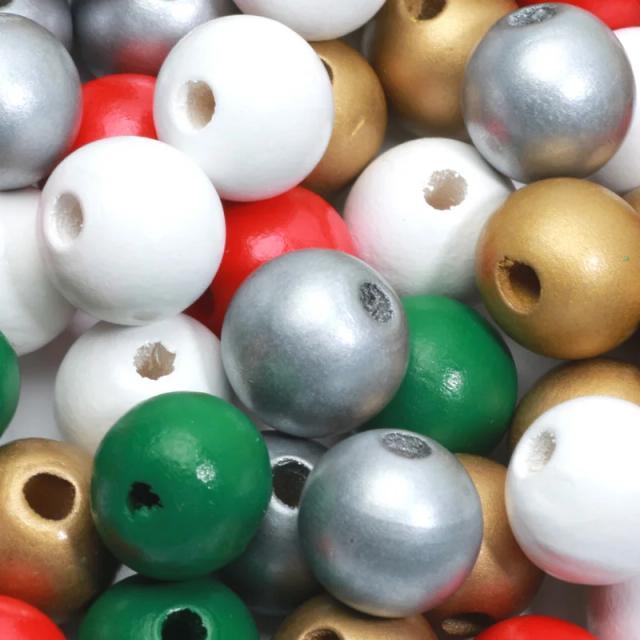 Grânulos Redondos de Madeira Natural para Jóias e Artesanato - Pacote de 10 Peças de 15mm para Decoração de Halloween e Natal