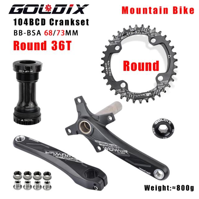 Goldix Pedaleira MTB Liga de Alumínio BCD 104mm Dentes Largos e Estreitos 165/170/175mm