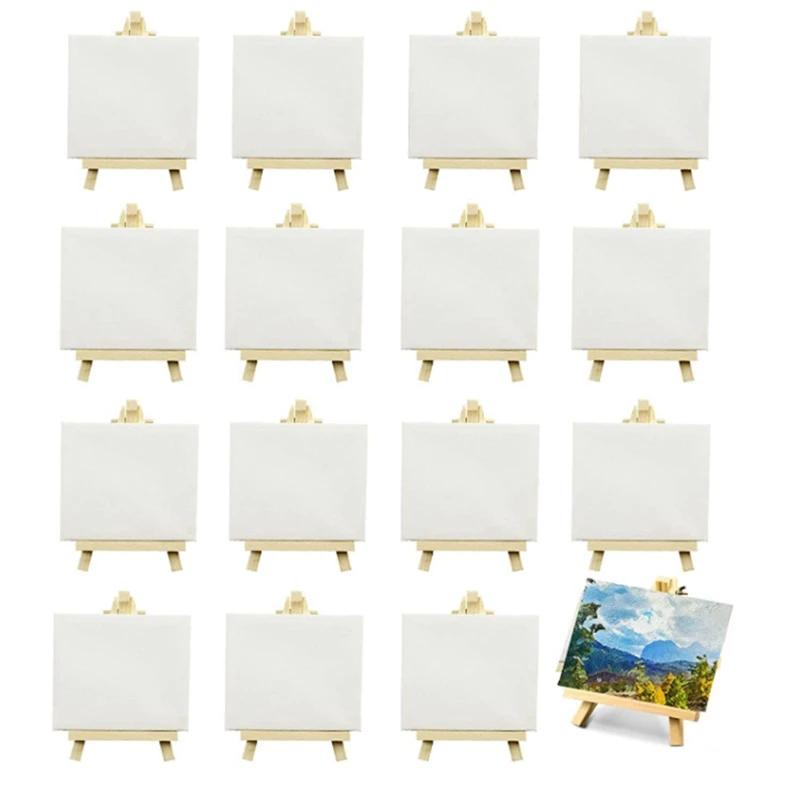 Mini telas esticadas com cavalete para crianças, pequenas telas de pintura, artesanato, 4x4 Polegada, pacote 16 - Image 1