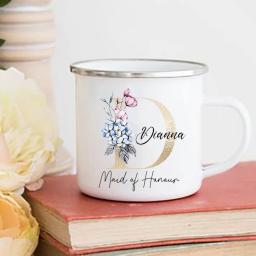 Copos de dama de honra florais personalizados, linda festa nupcial caneca, inicial personalizada com nome, canecas de café, presentes de honra - Image 3