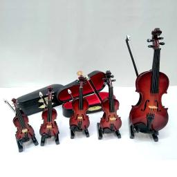 Mini violino de mogno com suporte multidimensional de madeira mini instrumentos musicais decoração de casa artesanato modelo de violino marrom - Image 1