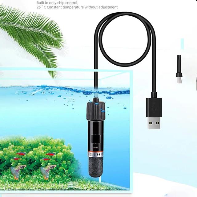 Aquecedor Mini USB para Aquário com Termostato Submersível e Controle de Temperatura a 26 °C