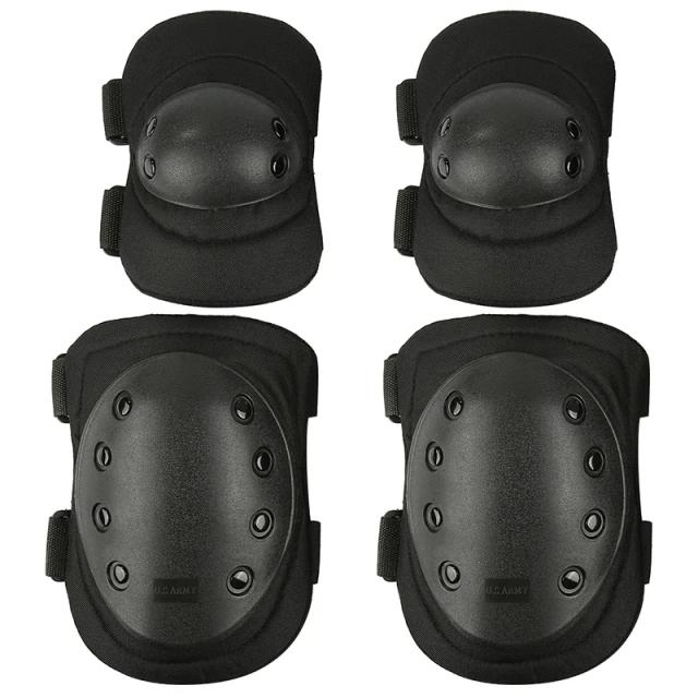 Conjunto Tático de Proteção 4 Peças: Almofadas Ajustáveis para Joelhos e Cotovelos em Esportes e Caça