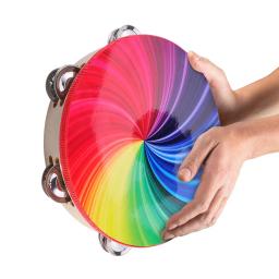 Tambor de pandeiro de mão ​   Tambor de mão para dança de madeira, instrumento musical de percussão para educação precoce, sino colorido, brinquedo de tambor de mão - Image 5