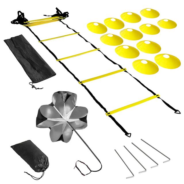 Kit Completo para Treinamento de Agilidade e Velocidade: Escada de Futebol com 12 Rung, 12 Cones e 4 Stakes