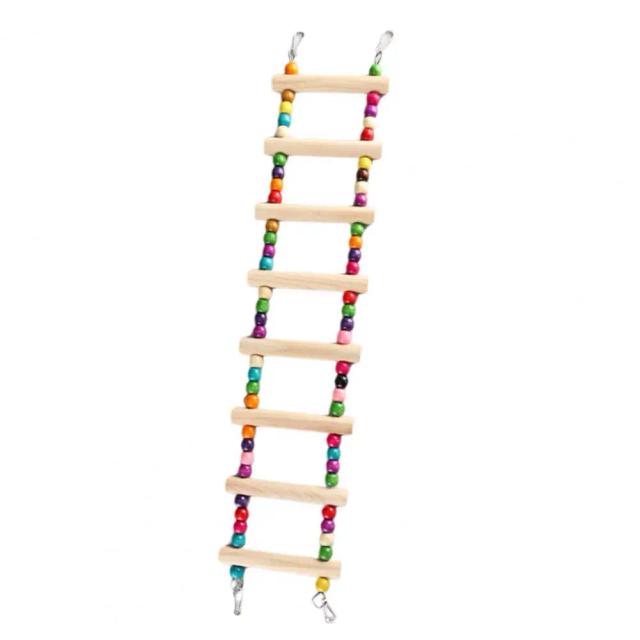 Brinquedo de Escalada para Papagaios: Pássaro com Ponte e Escada de Madeira Natural com Contas Coloridas