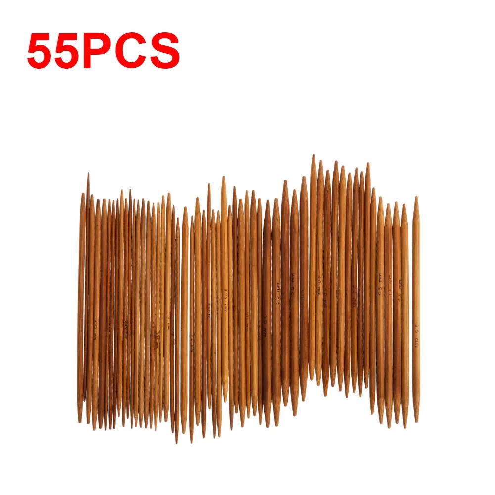 55 pçs 11 tamanhos 13cm de bambu tricô agulhas crochê ganchos duplo apontado carbonizado bambu agulhas camisola tecer artesanato - Image 1
