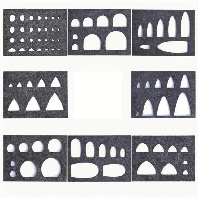 Kit DIY de Applique em Agulha Feltragem com 8 Modelos Geométricos na Cor Cinza
