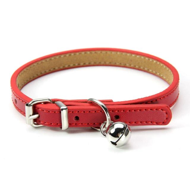 Colar Ajustável de Couro Genuíno para Gatos e Filhotes com Sino - Acessórios Confortáveis para Pets XS e S