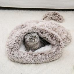 Animal de estimação de pelúcia saco de dormir quente caverna máquina lavável camas para animais de estimação hideout casa para pequeno médio cães gatos - Image 3