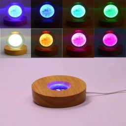 Base de luz luminosa redonda com controle remoto, luz LED de madeira, suporte giratório, suporte da lâmpada, energia USB, ornamento de arte - Image 6
