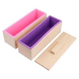 Molde retangular do sabão do silicone Caixa de madeira com tampa Forma artesanal DIY Artesanato de sabão Bolo de mousse Pão de brinde Ferramentas de cozimento 1200ml - Image 2