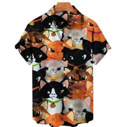 Camisa estampada de leão cão selvagem masculina, estampa de cachorro bonito, camisa de manga curta, top aberto masculino de lapela, tecido confortável - Image 5