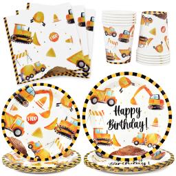 Louça descartável para decoração de festa de aniversário, veículo construção, caminhão, placa, copo, engenharia, meninos, decorações - Image 1