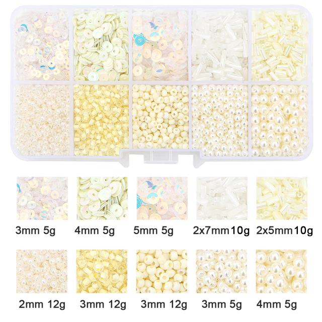 Conjunto de Lantejoulas de Arroz com Pérolas Imitadas - Pacote com 10 Grades em 1 Caixa