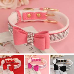 Coleira de pele quente para cachorro, coleira de couro de camurça para cachorro, gravata borboleta com strass, colar para animais de estimação para cães pequenos e médios, gatos, chihuahua - Image 1