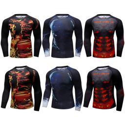 Treino de alta elasticidade dos homens camisetas, camisas de boxe, BJJ, MMA Rash Guard, Fitness, compressão esportiva, novo - Image 5