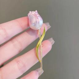 Corsage Tulipa de casamento para homens e mulheres, broches de flor rosa, alfinetes de lapela de flores - Image 2