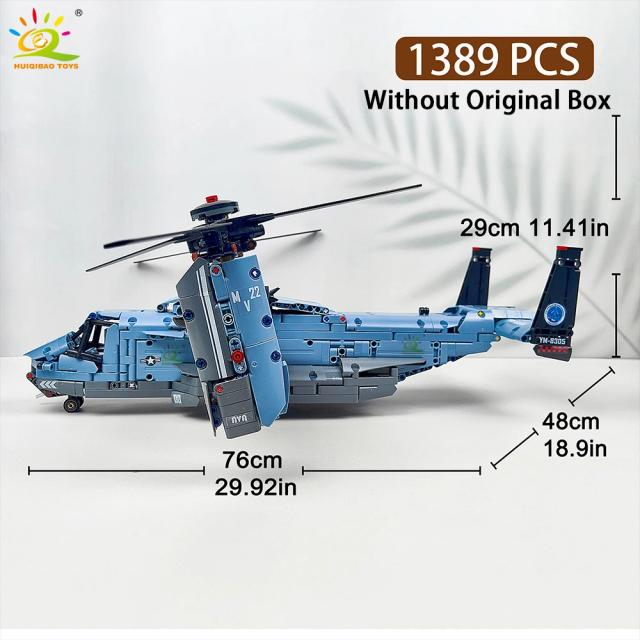 Huiqibiao Moc V-22 Tiltrotor Helicóptero Militar 1389 Peças Blocos de Construção