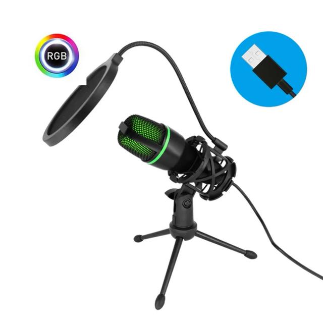 Microfone Condensador USB RGB para Jogos e Streaming - Ideal para PC e Laptop, Perfeito para Podcasting e Gravação Vocal ME4
