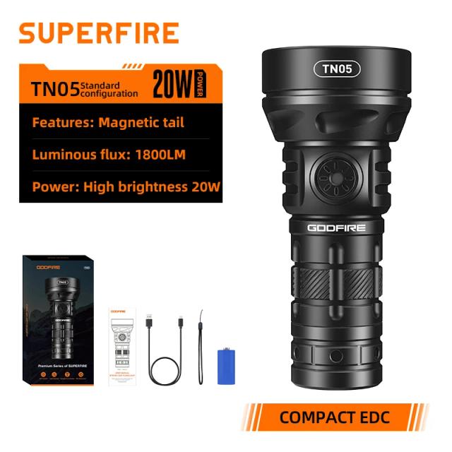 Nova superfire tn05 mini 1800lm lanterna 18350 usb c recarregável edc led tocha 20w de alta potência para acampamento situações de emergência