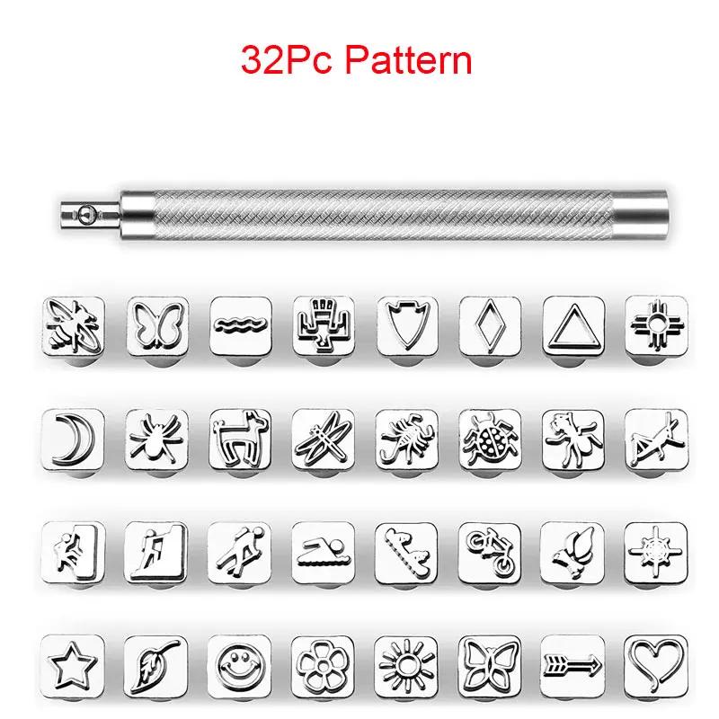 32 peças de couro carimbar ferramentas de artesanato de couro para diy padrão de aço selo perfurador conjunto 10*10mm - Image 1