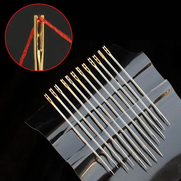 Kit de 60 Agulhas de Costura de Aço Inoxidável com Auto-Rosqueamento e Buraco Lateral para Costura Manual - Acessórios Domésticos Essenciais