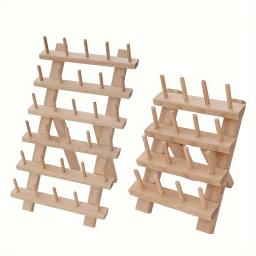 Diy pequeno rolo mão costura rack de armazenamento 16 eixos/30 eixos dobrável rack de fio multi-especificação carretel rack de madeira - Image 1