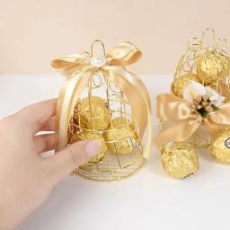 Mini metal dourado vintage gaiola de pássaro caixa de doces chá de bebê favores caixas de embalagem de presente para convidados casamento aniversário lembrança decoração - Image 5