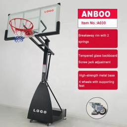Suporte portátil ajustável do basquetebol, sistema do aro, placa do vidro moderado, móvel - Image 1