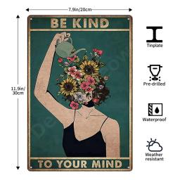 Sinais de lata retrô com citações inspiradas, Wall Art, Vintage Home Decor, Room Garden , Hippie Girl Poster, Be Kind to Your Mind - Image 5