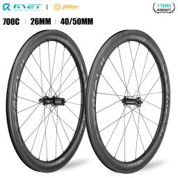 Ryet rodas de carbono para bicicleta de estrada, 700c v-brake, super leve, aro de freio, clincher, sem câmara de ar, hg xdr, hub 1423 raios, jantes de bicicleta - Image 1