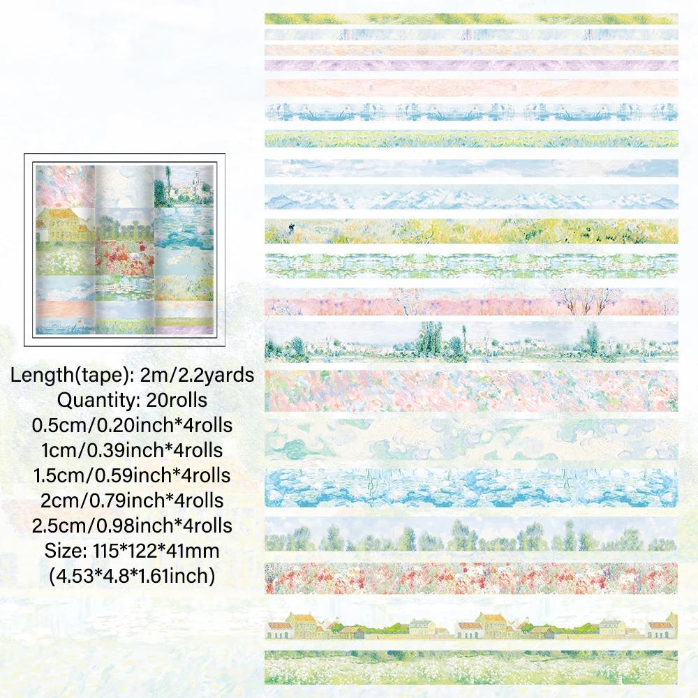 Conjunto de fita washi de pintura vintage, 20 rolos, fita decorativa larga para artesanato diy, notebook, bala, diário, scrapbooking, suprimentos - Image 1
