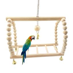 Papagaios brinquedos pássaro balanço exercício escalada playstand pendurado escada ponte de madeira animal de estimação papagaio arara rede pássaro brinquedo com sinos - Image 1