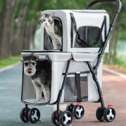Double Deck Pet Folding Stroller, Ventilação Portáteis Portadores, cão e gato, Pet Products Supplies, Viagem ao ar livre - Image 3