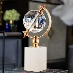 Banhado a ouro globo forma bola de cristal estátua base de mármore artesanato escultura decoração de mesa ornamentos sala estética decoração arte - Image 2