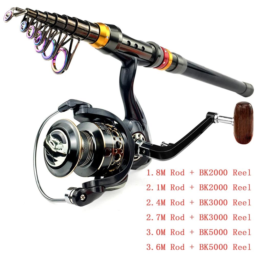 Telescópica Spinning Vara De Pesca, Reel Set, Alimentador Mar Pólo Combo, Carbono Curto Viagem Pólo, Longo Casting Rods, 1.8-3.6m - Image 1